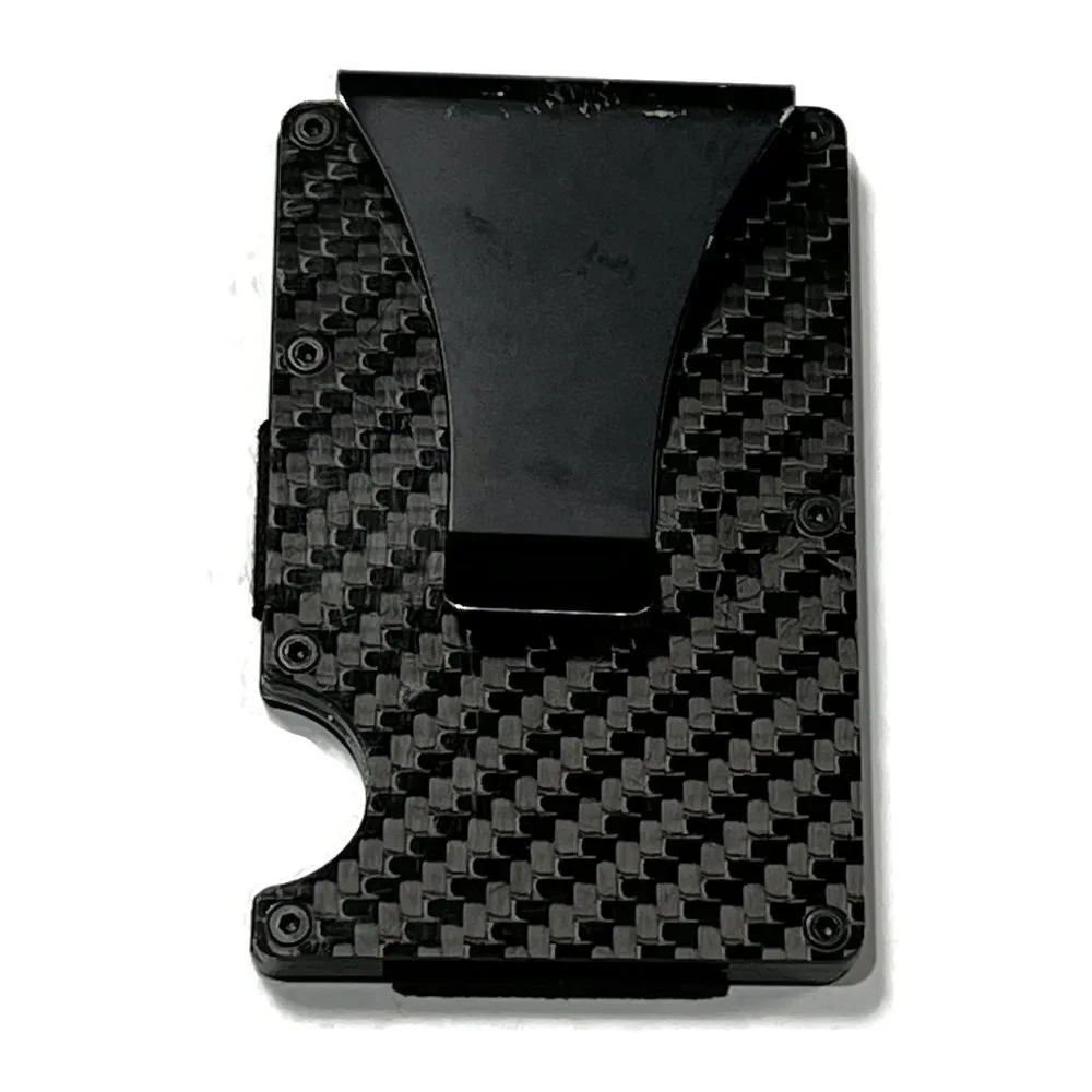 Carbon Fiber Metal Wallet RFID Blocking Money‎ Clip Slim Credit Card Black